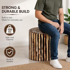 Mesa Auxiliar Compacta de Bambú, Estilo Rústico, Otomana Decorativa, Estante Auxiliar para Cama, Redonda y Portátil para Sala de Estar - Product Image 3