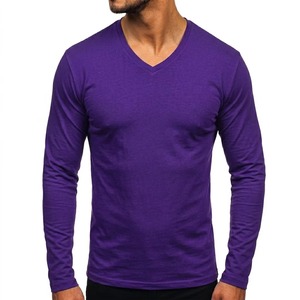 T-shirt pour homme en coton peigné, manches longues, col en V, pour l'été, vêtements de plein air, t-shirts de sport légers, noir - Product Image 6
