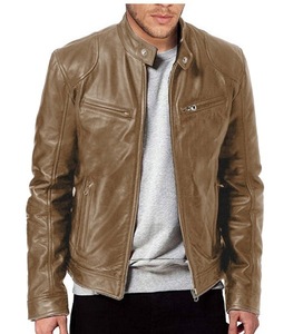 Wholesale Men's Casual Genuine Leather <b>Jacket</b> Winter Season <b>Punk</b> Streetwear Stand Collar Fur Trim Sherpa Lining - Product Image 2