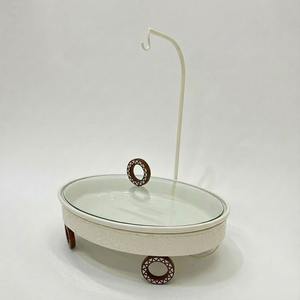 Modern Shafing <b>Dish</b> <b>With</b> Hanging <b>Glass</b> <b>Lid</b> Wooden Mop Wheels Food Display Stand for Middle East Wedding & Events Dessert Server - Product Image 4