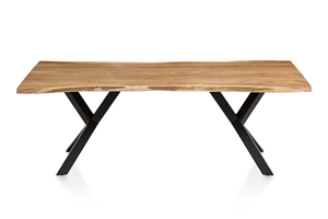 Mesa de Comedor Industrial de Madera de Acacia India con Borde Natural, Patas Plegables de Metal, Acabado Negro y Natural, para Hogar, Oficina, Estilo Rústico - Product Image 5