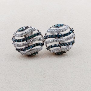 1.47 Cttw Round Cut White & Color Enhanced Blue Natural Diamond Stud <b>Earrings</b> for Women in 925 Sterling Silver, Push <b>Back</b> - Product Image 1