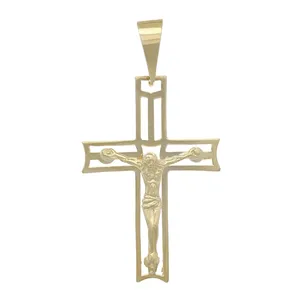 Colgante de Cruz Religiosa con Crucifijo de Jesús en Oro Amarillo de 14k, 2.4 gramos - Product Image 1
