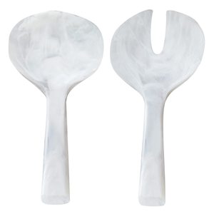White Swirl Resin Salad <b>Serving</b> Utensils Set Decorative Kitchenware Tableware Dining Accessories <b>Serving</b> <b>Spoon</b> And Fork Set - Product Image 1