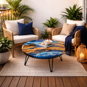Mesa de Centro Redonda de Resina Epoxi de Lujo Personalizada, Mesa de Centro de Madera Maciza Hecha a Mano, Muebles de Diseño Moderno - Product Image 1