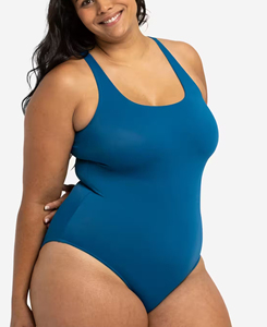 Traje de Baño de Una Pieza sin Mangas para Mujer, de Alto Rendimiento, Color Azul Sólido, Cuello Redondo, Secado Rápido, Alta Elasticidad, para Primavera/Verano - Product Image 3