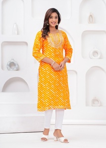 Women Yellow Lahriya Printed <b>Kurti</b> Ethnic Casual Wear <b>Kurti</b> - Product Image 2