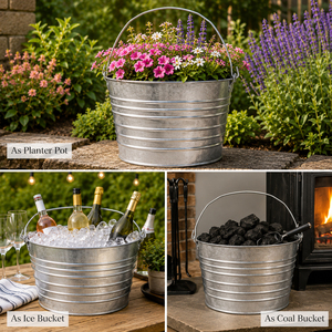 4.25 Gallon Galvanized Iron Pail Metal Ribbed Planter with Handles - Product Image 6