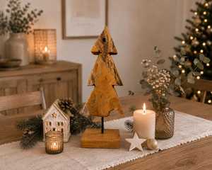 Décoration de Noël en bois pour table, artisanat rustique fait main, thème végétal, forme triangulaire, pour la maison en hiver - Product Image 5