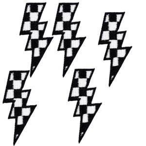 Embroidered Checkered Lightning Patch <b>Sew</b>-On Badge Fabric Applique Irregular Shape Garment Decor Custom Design - Product Image 2