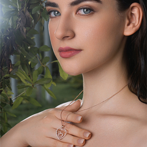 Collier pendentif triple cœur en argent 925 plaqué or rose pour femme, bijoux fins de luxe avec diamants, brillant, pour fiançailles, fête, mariage - Product Image 3