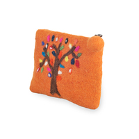 Dompet Wanita Lamatar1 Berkualitas Tinggi dari Wol Domba Selandia Baru Desain Pohon dengan Ritsleting, Anyaman Ramah Lingkungan, Hadiah Buatan Tangan