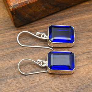 Pendientes de Zafiro Azul, Plata de Ley 925, Hechos a Mano, Atractivos, Joyería de Zafiro Natural, Regalo de Compromiso - Product Image 3