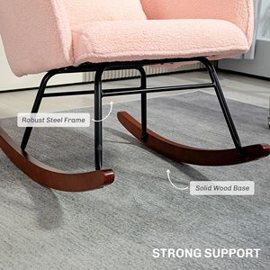 Sedia a dondolo rosa resistente per cameretta con schienale alto e poggiatesta, comoda poltrona per allattamento per soggiorno e camera da letto, cuscino lombare - Product Image 6
