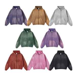 Hoodie Homme Streetwear Personnalisé en Coton Coupe Boxy, Zippé, Oversize, Délavé à l'Acide et à la Pierre, Effet Vintage, Délavé par le Soleil et Usé - Product Image 6