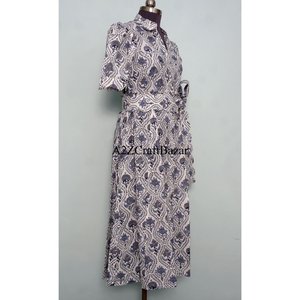 Robe midi indienne faite à la main 100 % coton, col en V, imprimé floral numérique, manches courtes, taille naturelle, coupe ample, décontractée, nettoyage à sec - Product Image 5