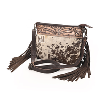 Petit sac à bandoulière en cuir de vachette occidental avec patchs gravés à la main