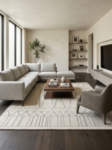 Alfombra Moderna Hecha a Mano con Diseño Tribal |   Alfombra de Lana Geométrica Contemporánea para Sala de Estar, Dormitorio e Interiores de Hotel - Product Image 5