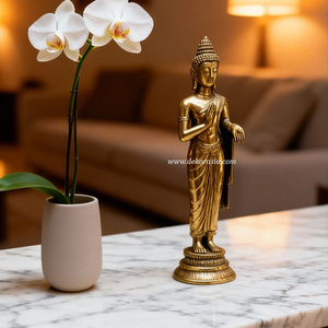 Statue de Bouddha debout en laiton, faite à la main, vintage, élégante, décoration de table pour la maison et l'affichage de luxe - Product Image 5