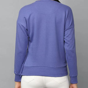เสื้อสเวตเตอร์ถักแขนยาวคอกลมสำหรับผู้หญิง สีม่วง สวมใส่ในฤดูใบไม้ร่วง ผ้าฝ้าย 100% ทรงปกติ - Product Image 5