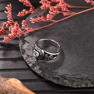 Anillo de Graduación Universitario Personalizado BOJ School Ring 043, Anillo de Colegio Secundario para Ella, con Piedra de Nacimiento, Plata 925, ¡Oferta! - Product Image 3