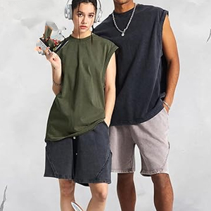 Camiseta sin mangas para hombre, cuello redondo, color sólido, chaleco informal de punto de algodón, negro, gris, verde, conjunto de ropa urbana de verano - Product Image 1