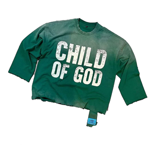 Sudadera extragrande Child Of God con cuello redondo y manga 3/4, jersey verde unisex, ropa informal de otoño - Product Image 3