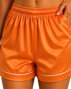 Conjunto de Pijama de Satén Naranja Personalizado para Mujer, Ropa de Dormir de Seda con Bordado de Osito de Peluche, Conjunto de Pijama Suave de Manga Corta - Product Image 6