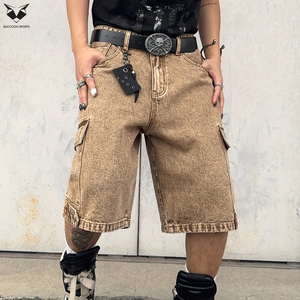 Shorts en jean baggy à coutures renforcées pour hommes, style streetwear, avec logo personnalisé, coupe ample et résistante - Product Image 4