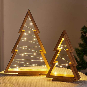 Sapin de Noël en bois avec lumières, directement de l'usine, décoration de Noël moderne de style farmhouse, ornements de Noël, cadeaux - Product Image 2