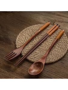 Ensemble de couverts en bois Eco Stir pour cuisine, cuillère, fourchette, baguettes, design industriel, finition mate, réutilisable, fourchette de camping, cadeaux promotionnels - Product Image 1