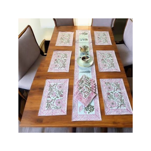 Juego de Seis Manteles Individuales de Lino y Algodón con Bordado Floral Rosado, Juego de Caminos de Mesa Hechos a Mano, Estilo Clásico, Lavables, Decoración para el Hogar - Product Image 1