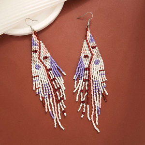 Pendientes de moda bohemios con borlas y bordado de cuentas, huecos, lisos, para mujer, joyería de compra al por mayor, con bordado minimalista - Product Image 4