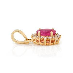 Most Beautiful Latest Design Real 14K Yellow Gold <b>Ruby</b> & Diamond Women's Cluster Pendant Fine High End Jewelry Manufacturer - Product Image 5