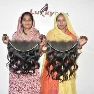 Extension de cheveux humains vierges Remy indiens non traités, à cuticules alignées, double trame, frontale, ondulée, couleur naturelle noire - Product Image 4
