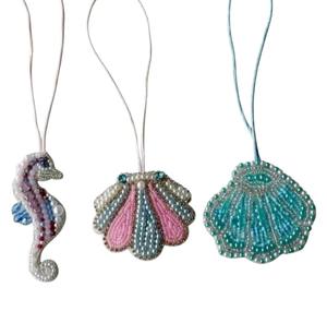 Beaded Sea Life Hanging <b>Ornaments</b> – Seahorse & Shell Design, Hand Embroidered Beadwork Decorative Hanging for Home & Gift - Product Image 3