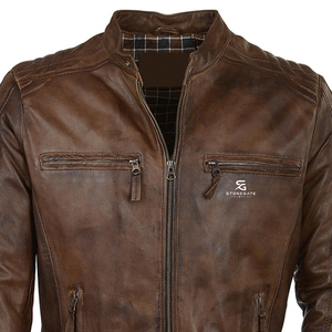 Men's Slim Genuine Leather <b>Motorcycle</b> Biker <b>Jacket</b> Zipper Closure <b>Vintage</b> Classic Winter Casual Outerwear Breathable Windproof - Product Image 5