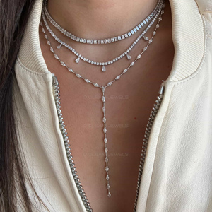สร้อยคอเพชรทรงมาร์ควิสแบบลาริเอต, สร้อยคอรูปตัว Y เพชรแล็บ 14K ทองคำ, สร้อยคอทรงหยดน้ำทรงมาร์ควิสแบบเรียบหรู, เครื่องประดับเจ้าสาวสไตล์มินิมอล - Product Image 4