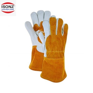 Gants de soudage MIG Swelder 14 pouces en cuir de vachette bleu 8 oz texturé résistant à la chaleur avec écran tactile et manchette droite - Product Image 1