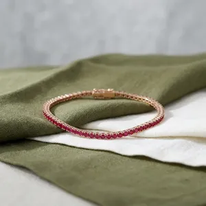 Natural <b>Ruby</b> 14K Solid Rose Gold Round Cut Gemstone Tennis <b>Bracelet</b> 2mm Stone Size Trendy Wedding Gift - Product Image 3