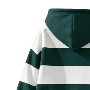 Sudadera con capucha de felpa 100% algodón a rayas verdes y blancas, manga larga, corte holgado, informal, puños y dobladillo acanalados, anti-bolitas - Product Image 4