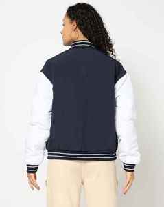 Trendy Custom Women Varsity <b>Jacket</b> with Embroidered Logo, <b>Warm</b> <b>Fleece</b> Baseball Varsity <b>Jacket</b> for Casual Wear - Product Image 5