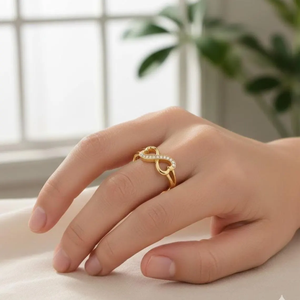 Bague d'amour infini double cœur en or pur 14 carats ou argent avec diamant de laboratoire, empilable, pour elle - Product Image 3