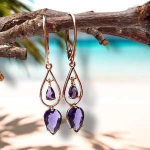 Boucles d'oreilles en améthyste, argent sterling 925, plaqué or rose 14 carats, vermeil, bijoux élégants vintage pour mariage, cadeau - Product Image 3