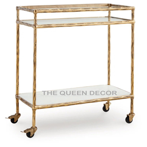Classic 3-Tier Iron Metal Black Leg Hotel Bar Wood Top Luxury <b>Serving</b> <b>Trolley</b> Rectangle Shape Other Home Decor - Product Image 2