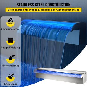 Fontana a Cascata per Piscina in Acciaio Inox con Striscia LED 30x11x8 cm, Tubo di Scarico 30x11x8 cm (L x P x A) - Product Image 3