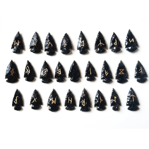 High quality black obsidian arrowhead rune set <b>Crystal</b> Rune Wicca Energy natural stone for Divination and Intuition Meditation - Product Image 3