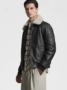 Jimmy Leather Aviator Bomber <b>Jacket</b> Men Classic Flight Motorcycle <b>Vintage</b> <b>Jacket</b> - Product Image 2