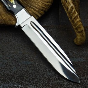 Cuchillo Bowie de Caza Vikingo Hecho a Mano OEM, Acero Inoxidable, Punta Caída, 3mm de Grosor, 13" de Longitud Total, Mango de Cuerno, Funda de Cuero - Product Image 4