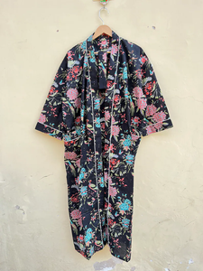 Bata Kimono de Algodón 100% Tejido con Estampado de Dibujos Animados para Mujer, Camisón de Verano Hecho a Mano, Cuello en V, Cintura Elástica, Largo Completo, ODM, Todas las Temporadas - Product Image 5